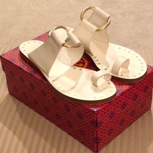 Tory Burch Ravello White Leather Toe Ring Sandal